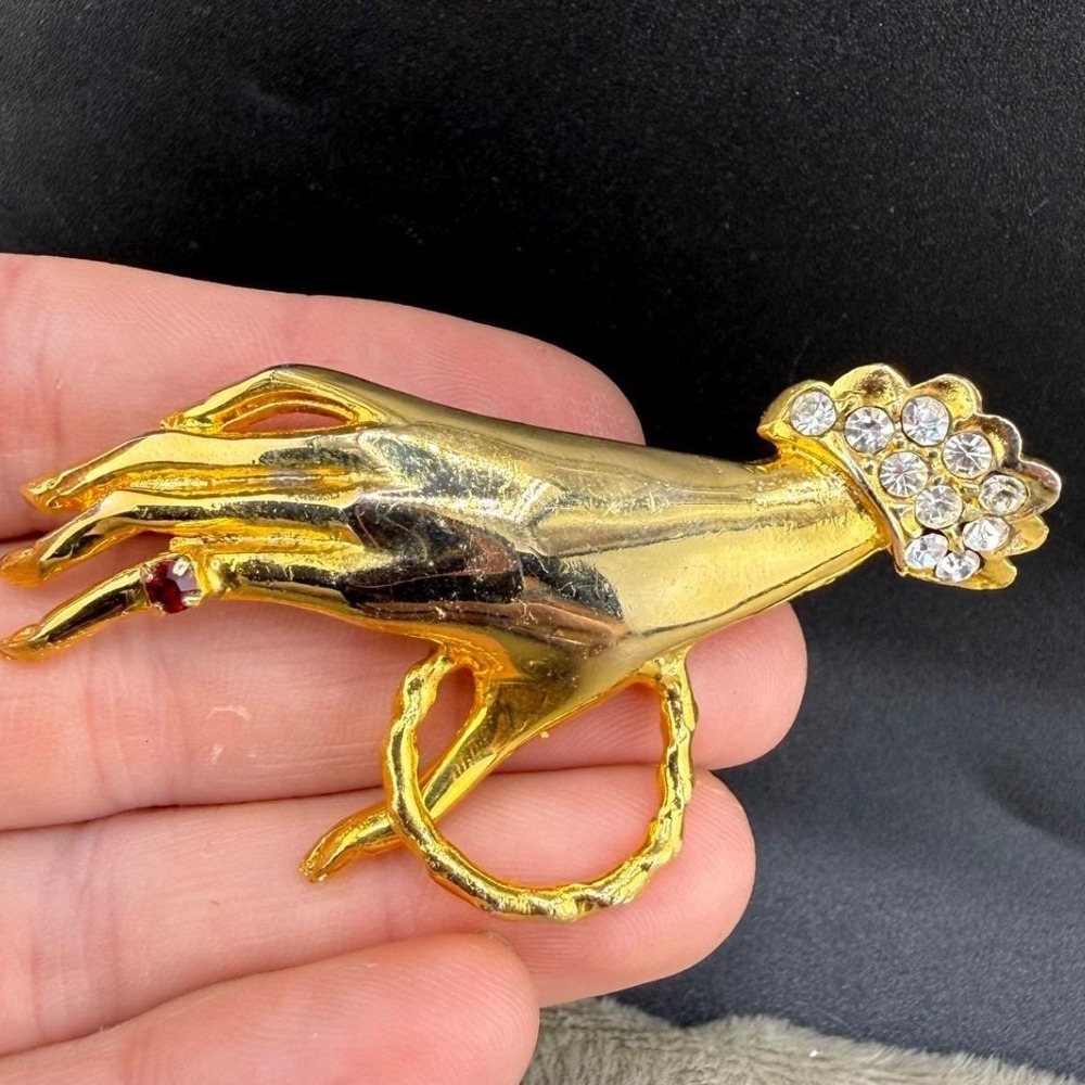 Vintage Bettina Von Walhof Brooch Hand Rhinestone Victorian Revival 2.5in